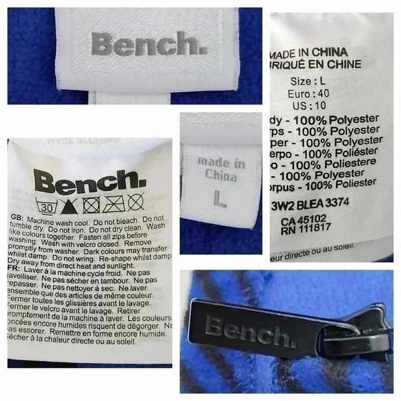 Bench Women’s L Fleece Hoodie Full Zip Black Blue Striped Activewear Athleisure - Picture 14 of 14